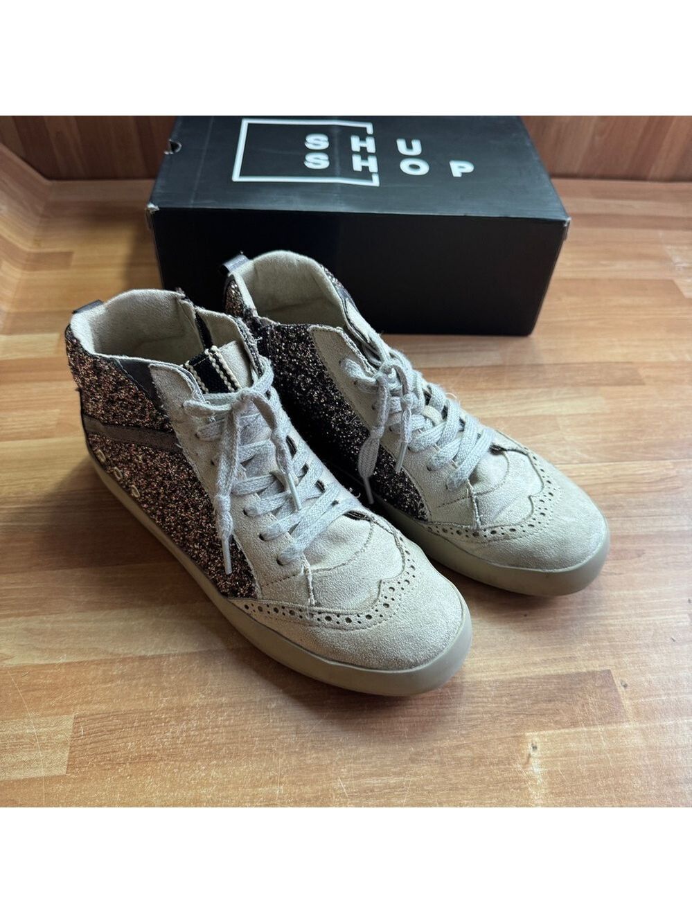 Shushop riley pewter glitter high top sneakers size 5